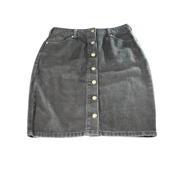 Forever 21 Black Denim Button-Front Skirt With Pockets Womens Size L - Picture 1 of 4